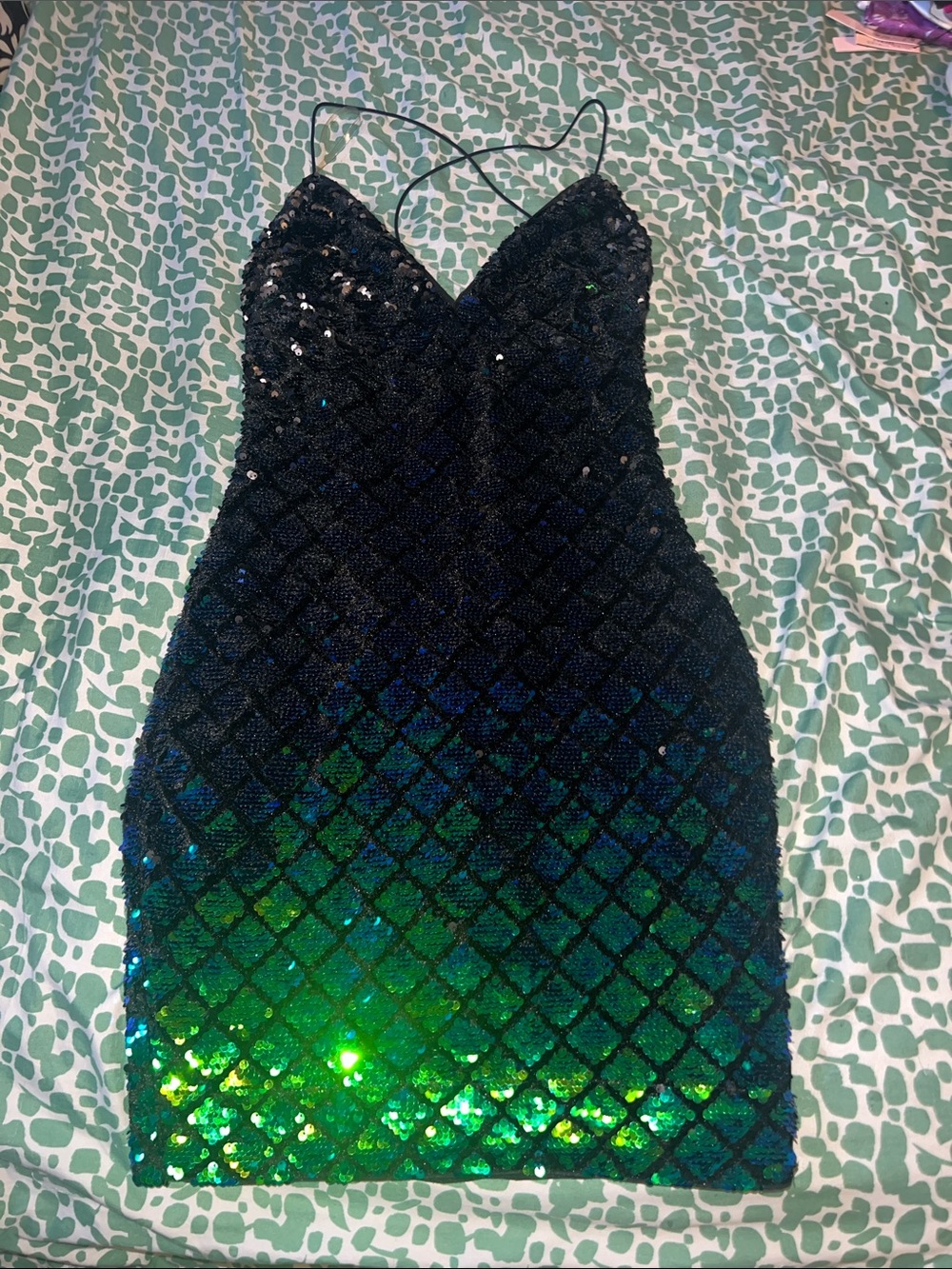 Sparkle Ombre Sequin Bodycon Dress - Green/Blue